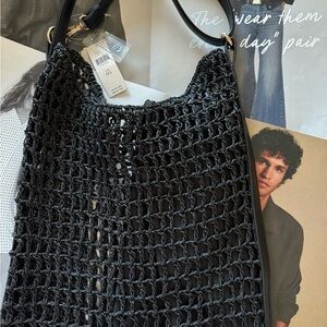 New -Anthropologie Black Crochet Shoulder Bag